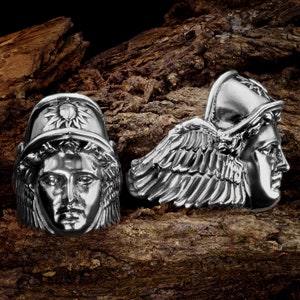 Sterling Silber Hermes Gott Ring, Siegelring Hermes griechischer Gott Ring, römischer Schmuck, 925er Silber Daumenring für Herren