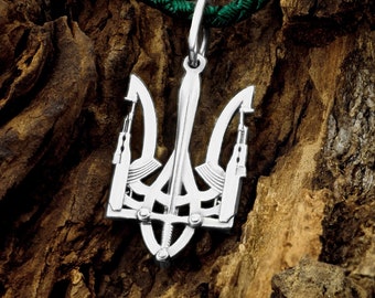 Trident pendant, Ukrainian jewelry made of 925 sterling silver, Coat of arms of Ukraine