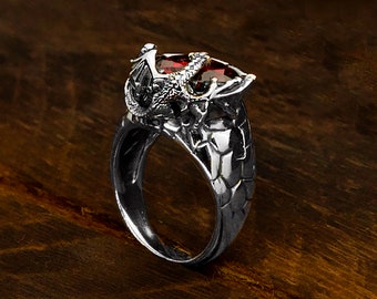 Handmade 925 Silver Dragon Ring, Animal Jewelry
