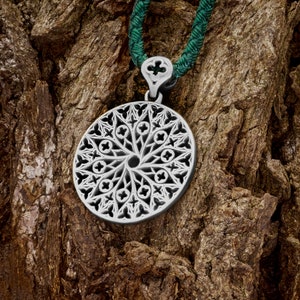 Gothic silver pendant, medieval pendant necklace, cathedral window pendant, witch jewelry, gothic round necklace, medieval jewelry gift