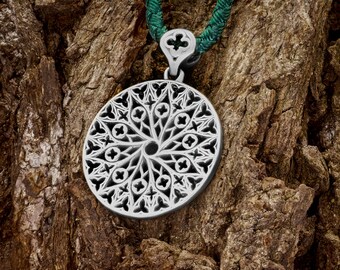 Gothic silver pendant, medieval pendant necklace, cathedral window pendant, witch jewelry, gothic round necklace, medieval jewelry gift