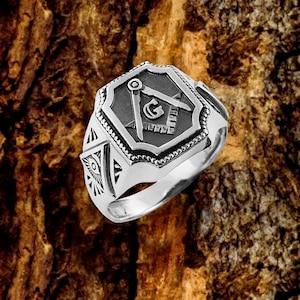 Freemason ring, sterling silver mason ring, signet all-seeing eye ring, freemason gold ring, masonic jewelry, eye in a triangle thumb ring