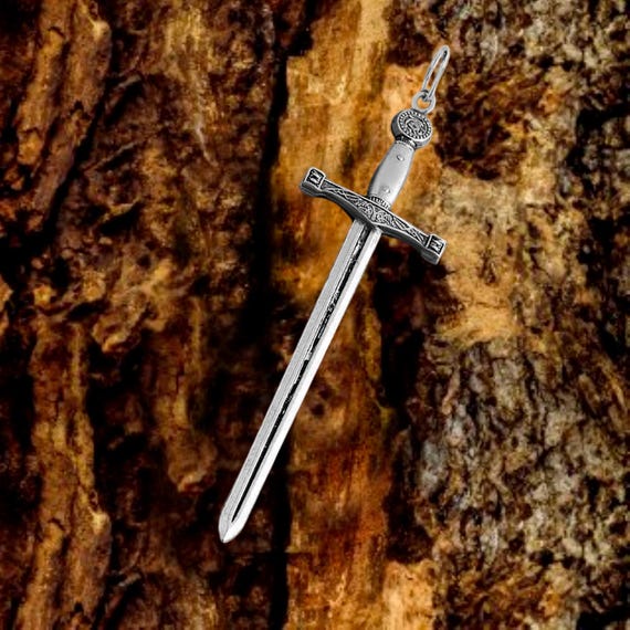 Silver sword pendant necklace, Celtic sword charm gift for punk, 925 sterling silver jewelry, crusader sword pendant, Viking sword pendant