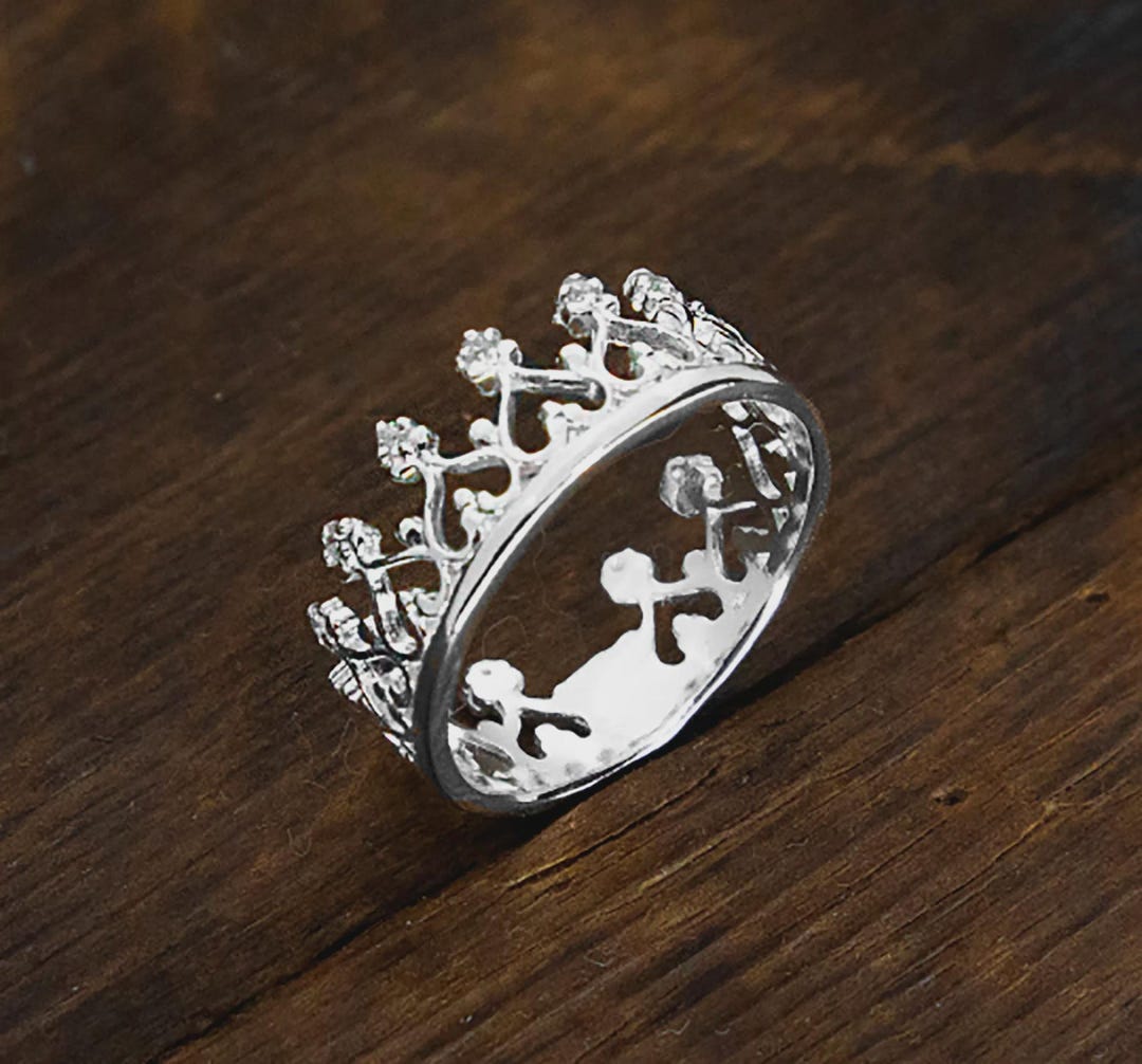 Crown Ring, 925 Sterling Silver Cubic Zirconia Promise Engagement Ring ...