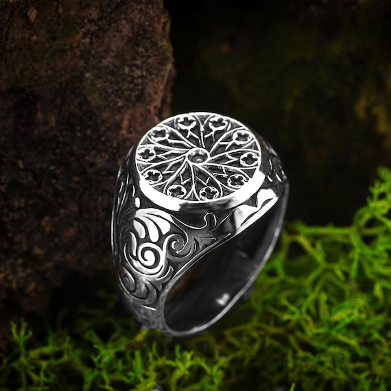 Gothic Silver Signet Ring, Viking Style Tree of Life Ring, Norse Symbol Celtic Ethnic Pagan Jewelry, Spiritual Men's Statement Ring