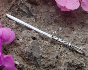 Minimalist Silver Katana Pendant, Miniature Samurai Sword Pendant, Handmade Warrior Jewelry, Silver Sword Charm for Bracelet, Gift For Him