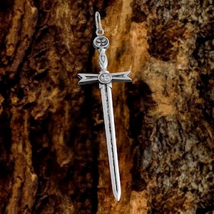 Silver Sword Pendant Necklace, Viking Long Sword Pendant, Crusader and Celtic Sword Charm, Warrior Amulet Jewelry For Men&#39;s, Gift for Him