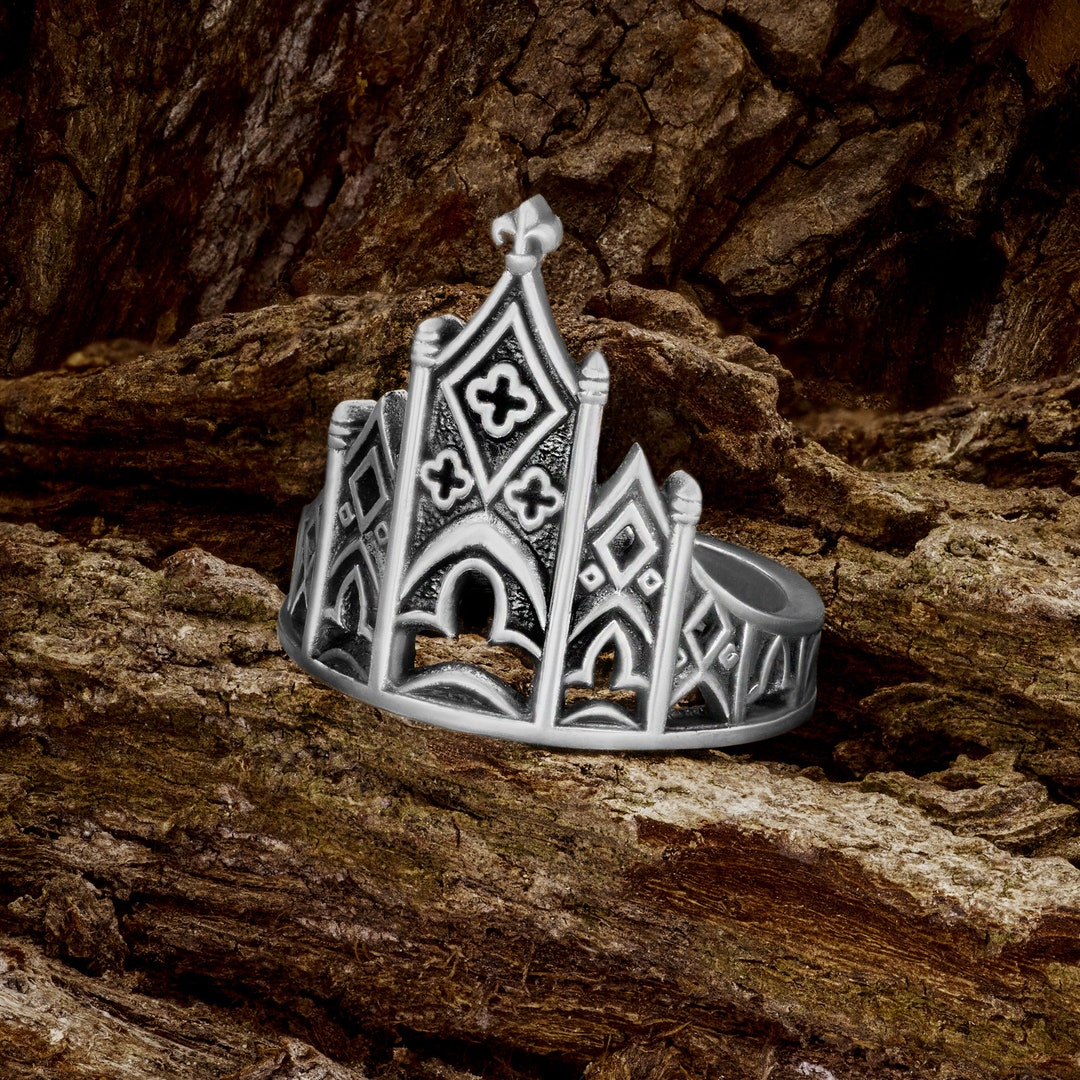 Gothic Cathedral Ring for Womens, Medieval Castle - Sterling Silver ...