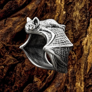 Silver bat ring, steampunk ring, 925 sterling silver bat wings ring, 925 silver bat jewelry, vampire ring, witch ring, gothic ring