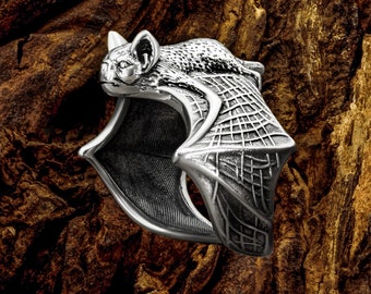 Silver bat ring, steampunk ring, 925 sterling silver bat wings ring, 925 silver bat jewelry, vampire ring, witch ring, gothic ring