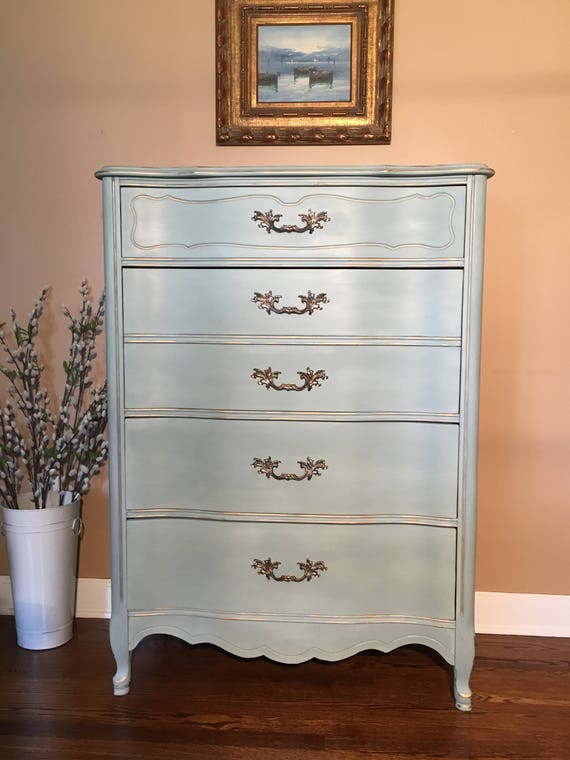 Sold Vintage French Provincial Dresser Chalk Painted Duck Etsy