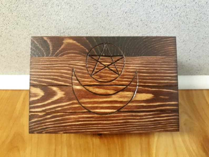 Wooden Box Jewelry-Tarot Cards-WICCA - 4/" x 6/" NEW {:- Pentacle Pentagram