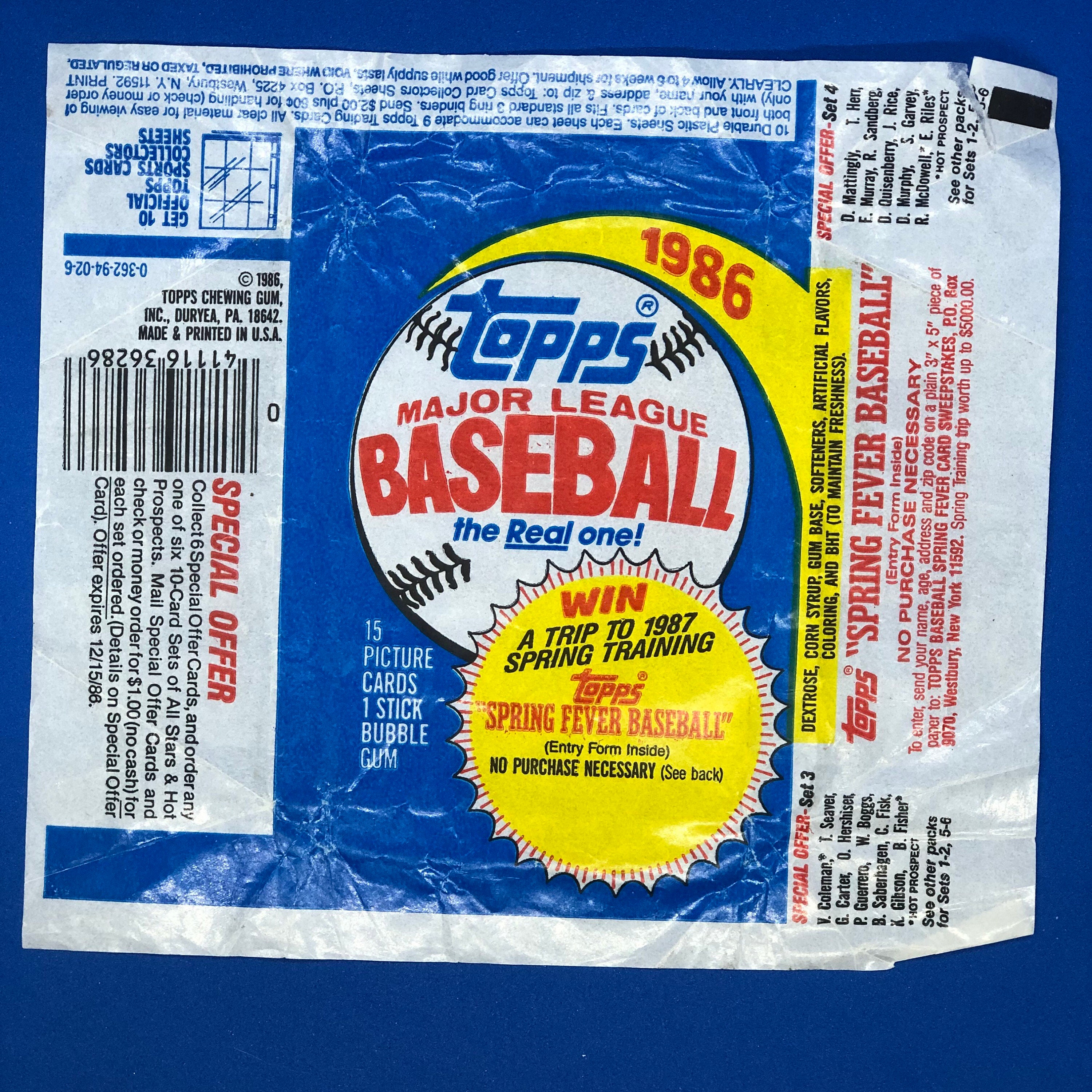 1 1986 Topps Baseball Wax Pack Original Wrapper Etsy