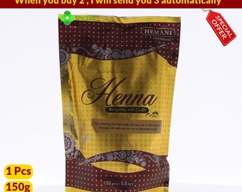 1× Hemani Henna Burgundy with Oudh  Color Natural hair Dye - Powder 150g حنة برقندي مع عود - BUY 2 GET 1 FREE