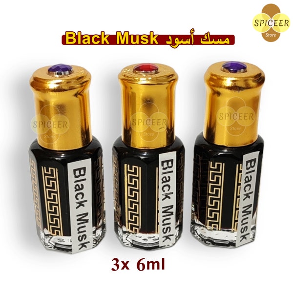 3× Zwarte Musk 6ml Parfumolie (3 stuks) Sterk Aroma Arabische Olie Ruqya Islamitische Hoge Kwaliteit مسك طهارة اسود