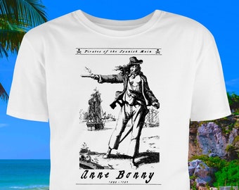 Anne Bonny Pirate T-Shirt, Pirates of the Caribbean, Female Pirate, Jolly Roger, Spanish Main, Gift for Her, Graphic T-Shirt, Cool T-Shirt