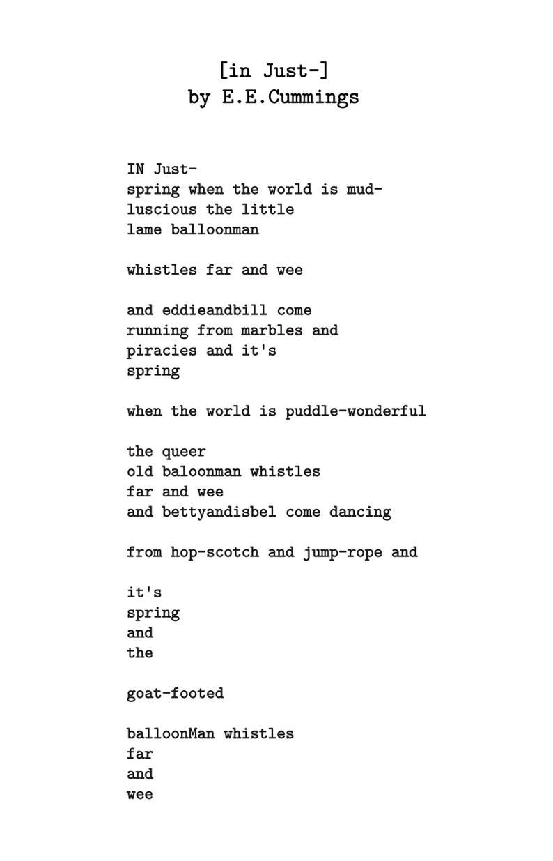 EE Cummings Poem Poem TShirt In Just Spring Poetry Etsy