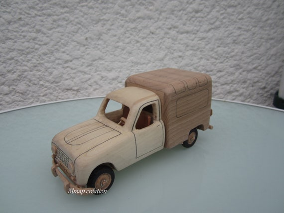 Wooden Car of a Renault R 4 Van on a Scale 1/24 