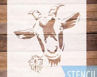 Farmhouse stencil, goat stencil, reusable stencil, stencil for painting, goat flower stencil, goat face stencil, farm animal
