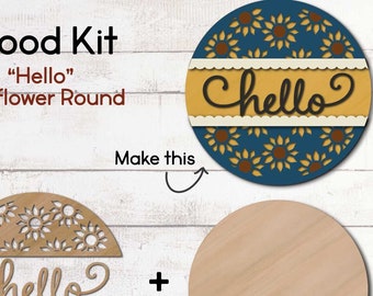 DIY WOOD KIT  / Hello Sunflower Door hanger kit / craft gift idea for Summer / laser cut sunflower door hanger kit