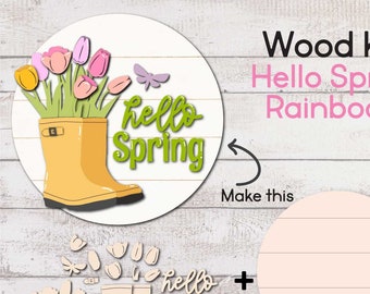 DIY WOOD KIT  / Rainboots with Tulips / Spring Door Hanger Kit / Garden Craft / Laser Cut Door Hanger Kit