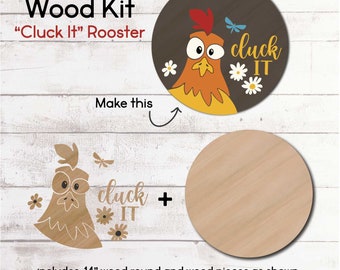 DIY WOOD KIT / Cluck It Rooster / Door hanger kit / craft gift idea /  Cluck It Rooster laser cut door hanger kit