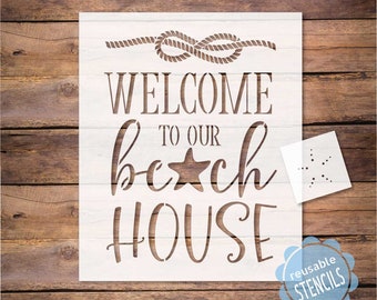 welcome to our beach house stencil / reusable summer stencil for craft projects / starfish stencil / nautical stencil for painting, mylar