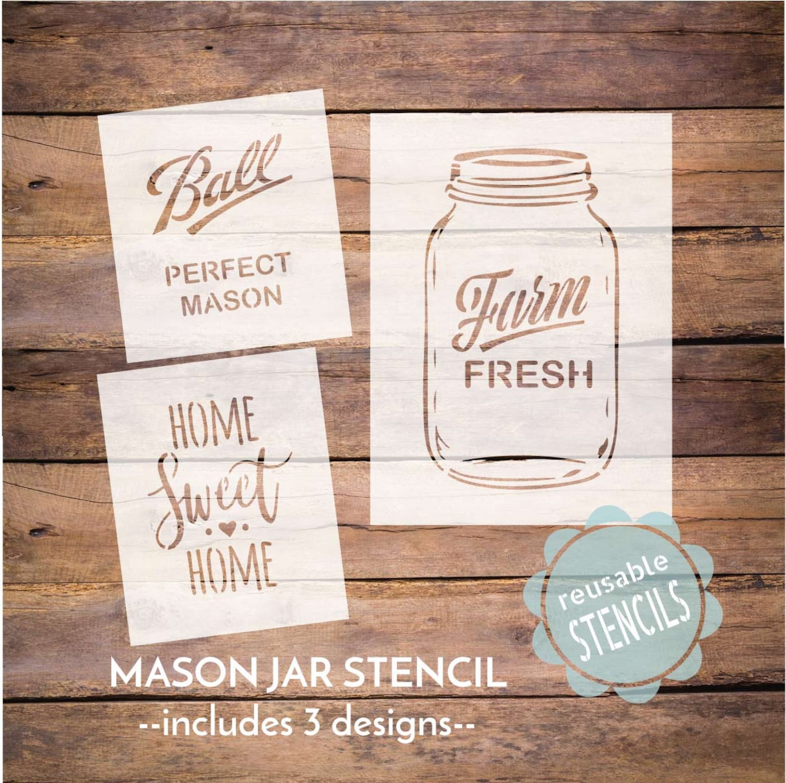 Mason Jar Stencil Ball Jar Stencil Farm Fresh Stencil Home - Etsy
