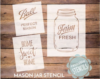 Mason jar stencil, Ball jar stencil, farm fresh stencil, home sweet home stencil, farmhouse stencil, reusable stencil, stencil for painting