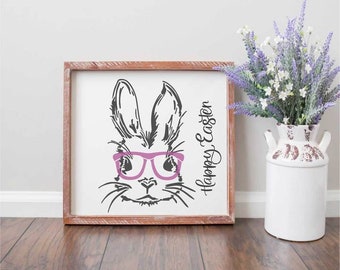 Happy Easter Bunny Stencil With Optional Glasses & Flower Reusable Mylar  Spring Rabbit Stencil 