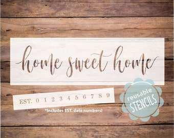 home sweet home stencil, stencils for painting, reusable stencil, est stencil, home sweet home sign stencil, farmhouse home sign, est date