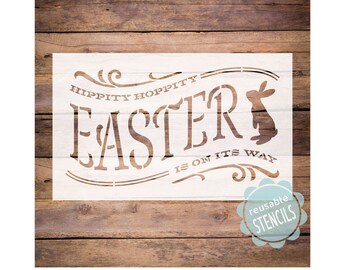 Peter Rabbit Hippity Hoppity Easter's On Its Way Stencil - Reusable Mylar Stencil For Spring Farmhouse Wall Décor Craft Passion Projects