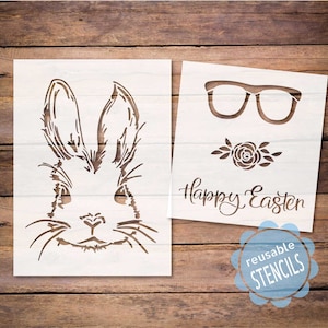 Happy Easter Bunny Stencil With Optional Glasses & Flower Reusable Mylar  Spring Rabbit Stencil 