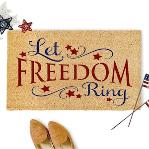 let freedom ring stencil, reusable stencil, DIY door mat stencil,  coco door mat stencil, mylar stencil, patriotic, stencil star stencil,