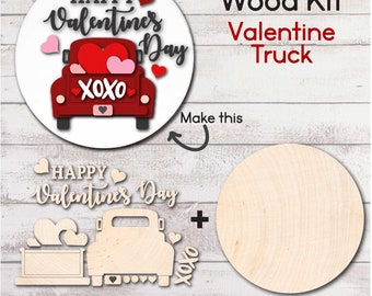 DIY WOOD KIT / Valentine Farm Truck Door hanger kit / craft gift idea / Laser Cut valentine craft / hugs and Kisses truck sign