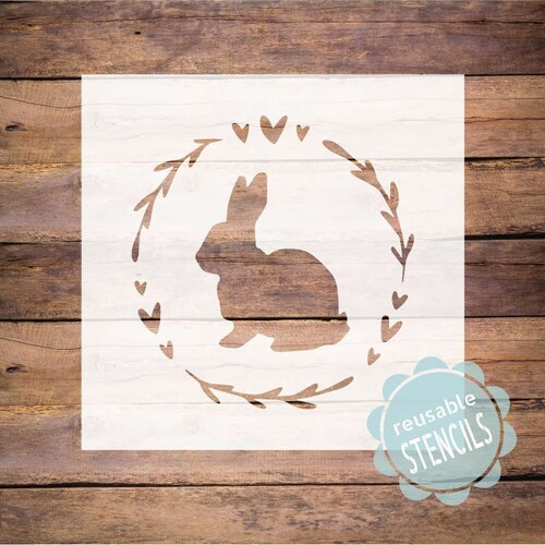 Easter Bunny Stencil With Laurels by Studior12 DIY Floral Etsy