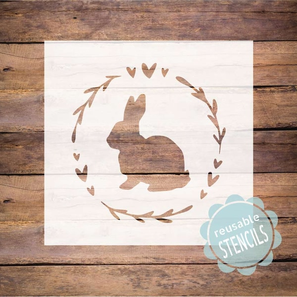 Bunny Silhouette Wreath Stencil for Spring or Easter painting craft projects, seasonal home décor & art gifts. -Reusable Mylar