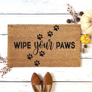wipe your paws stencil, reusable stencil, DIY door mat stencil,  coco door mat stencil, mylar stencil, paw print stencil, dog door stencil