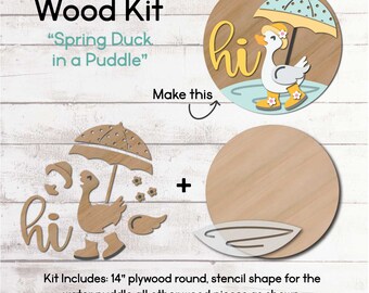 DIY WOOD KIT  / Spring Duck in Puddle / door hanger kit / craft kit gift idea