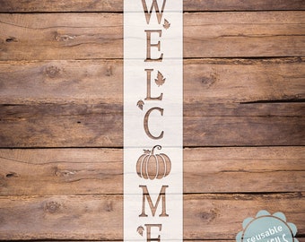 welcome stencil, pumpkin stencil, porch sign stencil, thanksgiving stencil, fall porch sign stencil, mylar reusable stencil, welcome porch