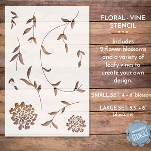 Vintage Flower Stencil for Painting, Reusable Mylar Stencil for Craft  Projects or Furniture Decor, Floral Vine Stencil, Set of 2 Florals 