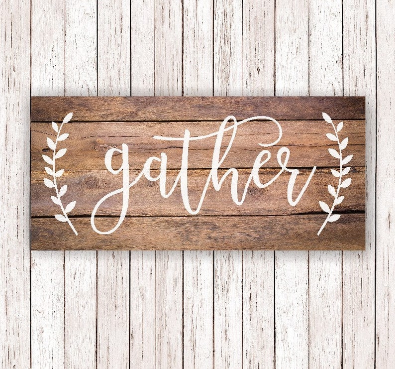 Farmhouse stencil, gather stencil, mylar reusable stencil, Gather with branches, gather sign, farmhouse gather stencil, gather wreath sign image 3