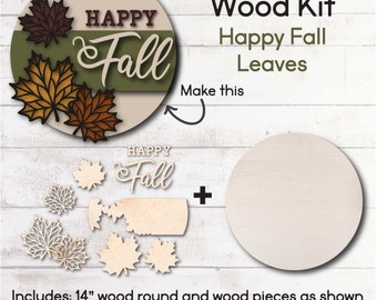 DIY WOOD KIT / Happy Fall Leaves Door hanger kit / fall craft gift idea / laser cut fall leaves kit / Laser cut leaf cutout