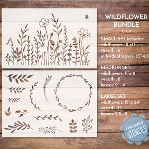 wildflower stencil bundle, floral stencils, vine stencil, reusable mylar stencils for painting, botanical stencils, garden stencils, nature