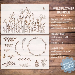 wildflower stencil bundle, floral stencils, vine stencil, reusable mylar stencils for painting, botanical stencils, garden stencils, nature