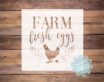 Farmhouse stencil, farm fresh eggs stencil, stencil for wood sign, farmhouse kitchen sign, mylar stencil, reusable stencil, farm fresh