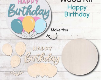 DIY WOOD KIT / Happy Birthday Balloons Door hanger kit / craft gift idea / Laser cut birthday balloons kit