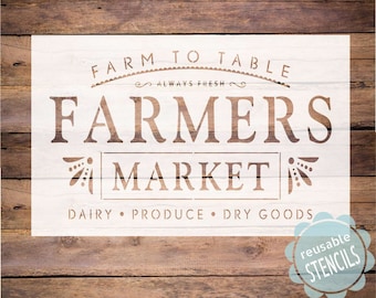 farmers market stencil, reusable stencil, stencil for painting, farm to table stencil, vintage market stencil, fresh stencil