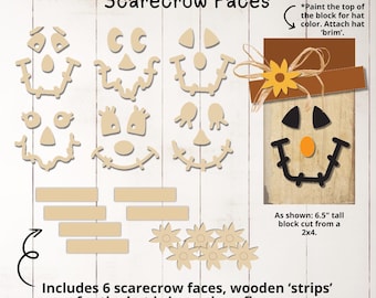SCARECROW Faces 6 pack WOOD Cut-Outs / DIY scarecrow wood faces / Easy craft idea for kids / fall laser cut wood cut outs /scarecrow smiles