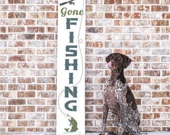 gone fishing porch stencil, fisherman porch stencil, fishing pole stencil for DIY porch leaner sign, jumping fish stencil, reusable mylar